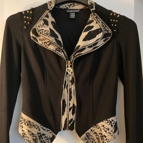 Frank Lyman Black and Leopard Print with Gold Studs Jacket SIze 4 (Pre Owned) - Picture 2 of 9